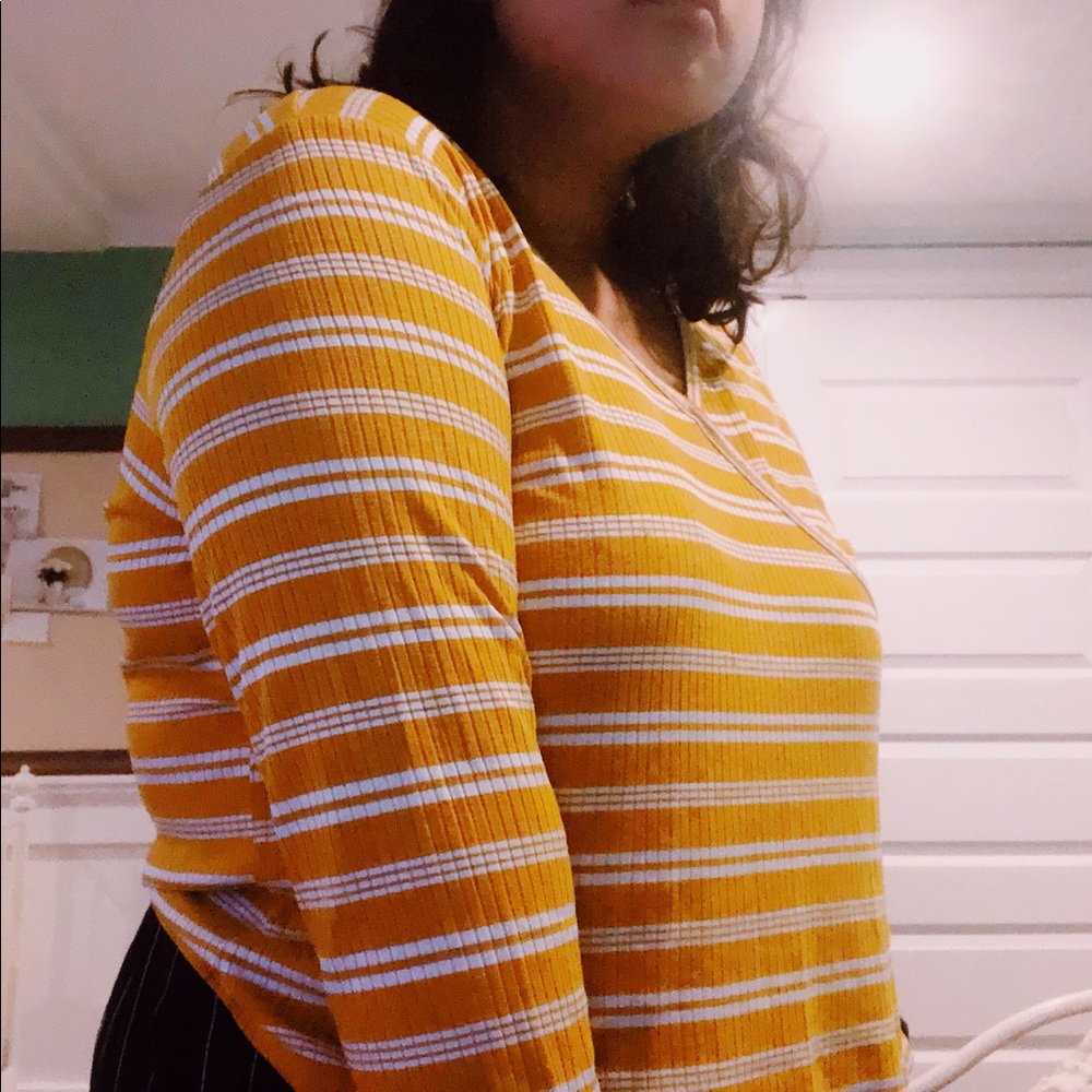 Yellow striped surplice long sleeve shirt